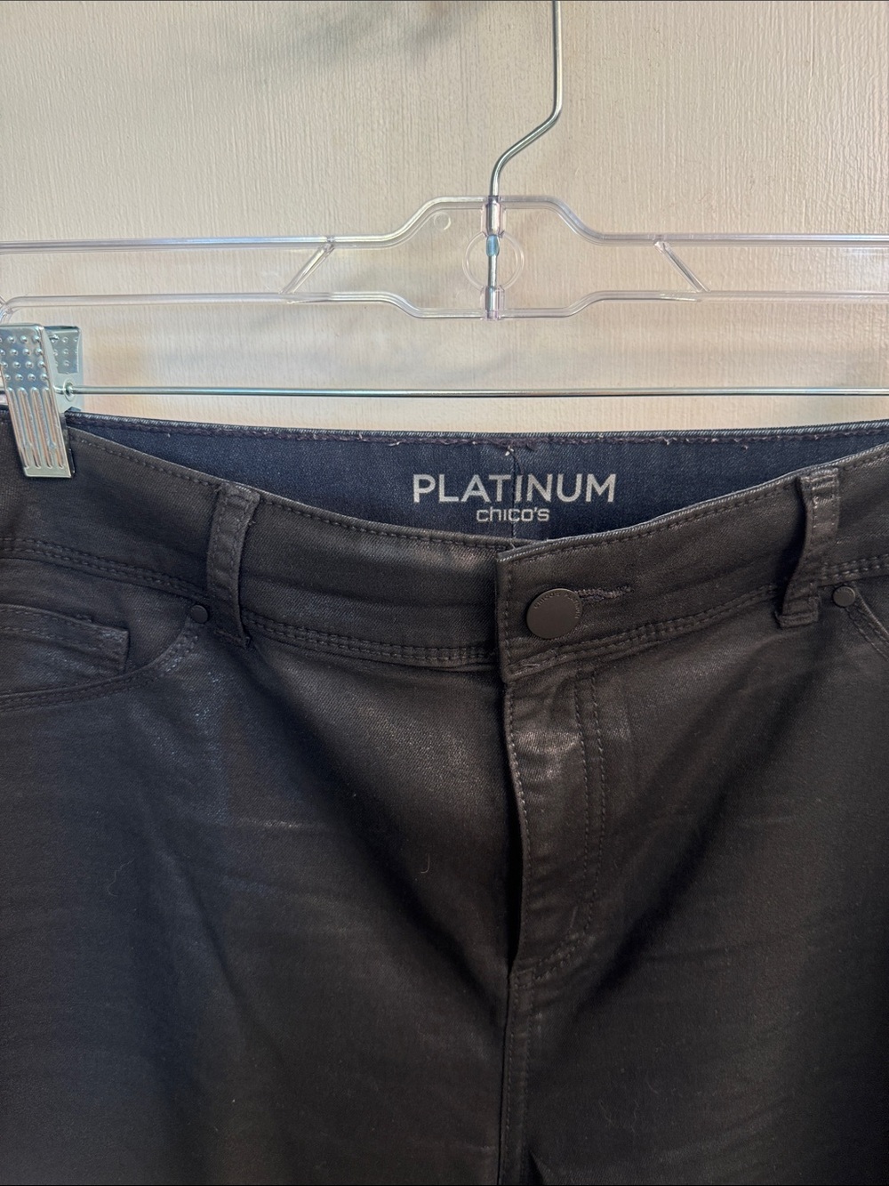 Chico's Platinum Black Coated Skinny Pants